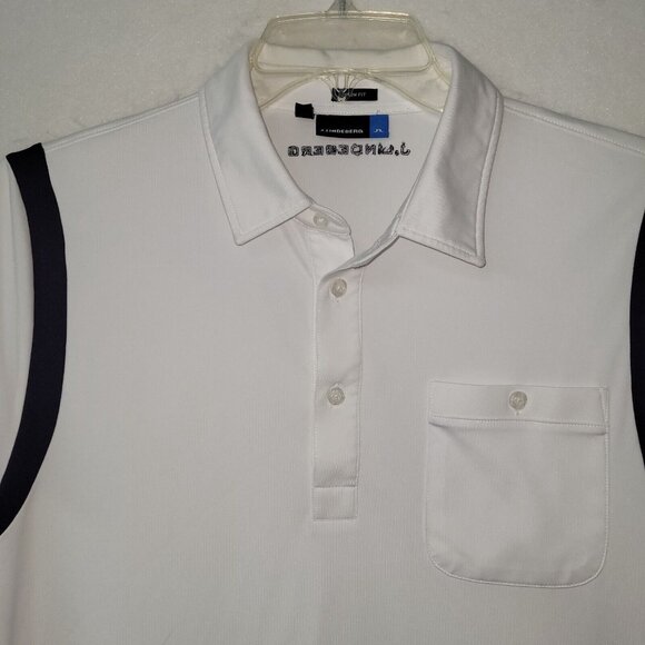 J Linderberg Dolph TX Golf Polo Shirt Men L Black White Slim Logo Performance - Picture 2 of 11